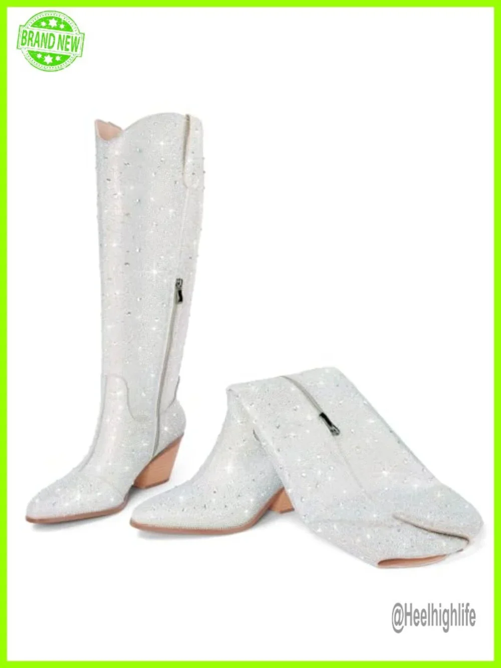 Cowgirl Ankle Boots Rhinestone Chunky Heel Side Zipper Western Booties